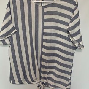 Peppermint Striped Lightweight Knotty Front Blouse